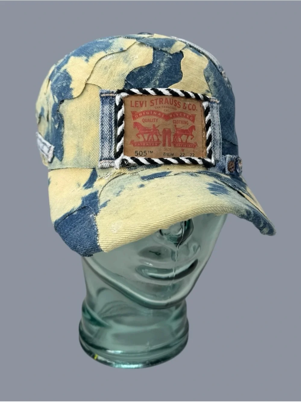 Levi's Bleach-Effect Denim Baseball Cap in Blue and Beige